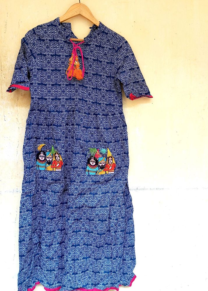 Blue Designer With Pockets Kurta (Women)