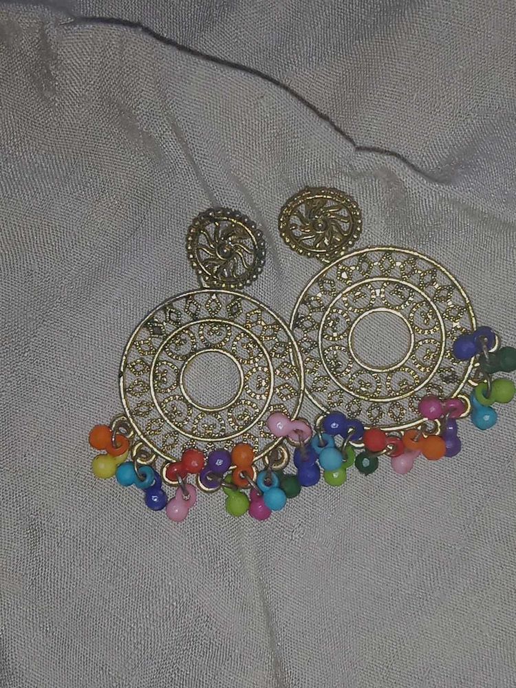 Multi Colour Golden Earrings