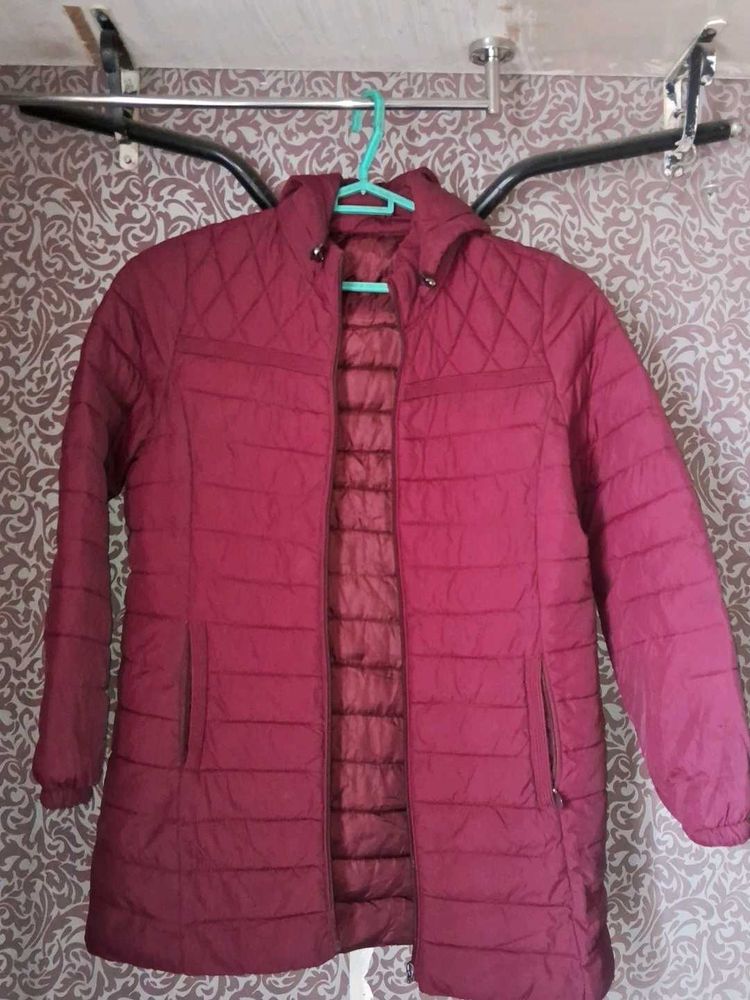 Burgundy Quilted Puffer Jacket