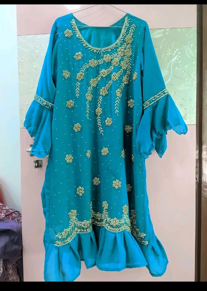 Teal Embellished Kurti