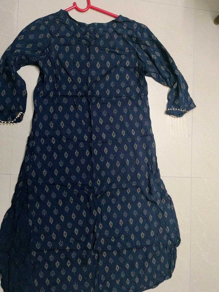 Blue Printed Kurti with Long Sleeves