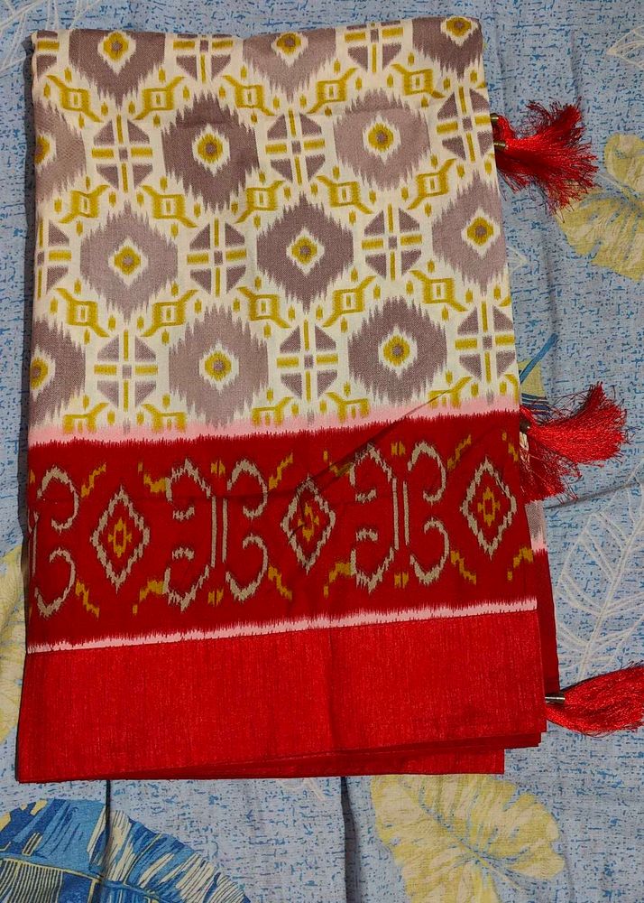 Cotton Ikat Saree with Tassels