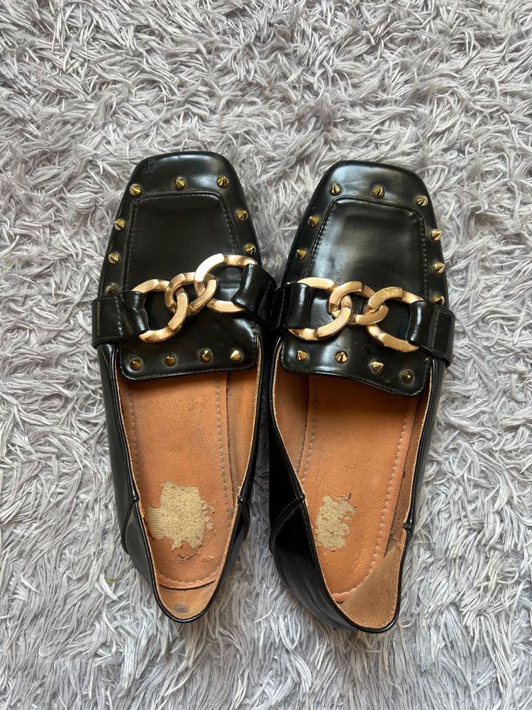 Black Chain Loafer Mules
