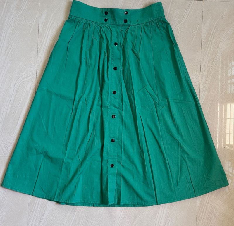 Green Button-Down Midi Skirt