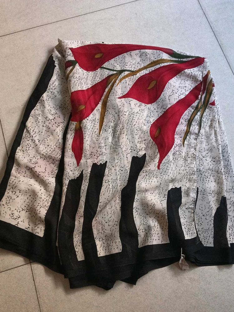 White Black And Red Chiffon Saree