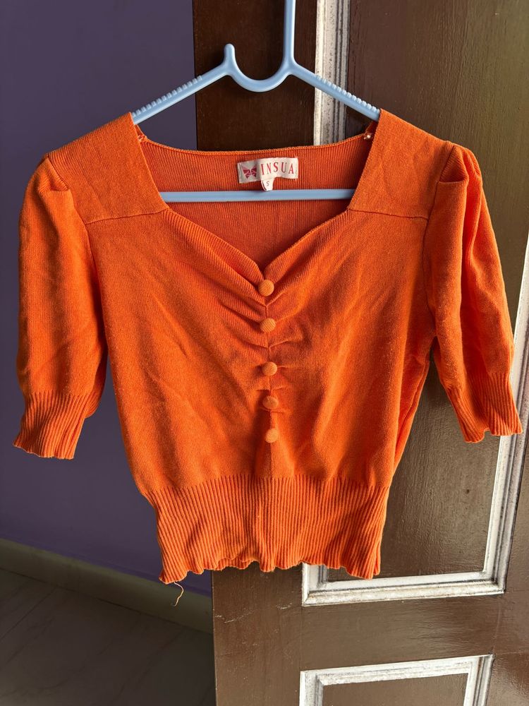 INSUA Orange Button-Up Top