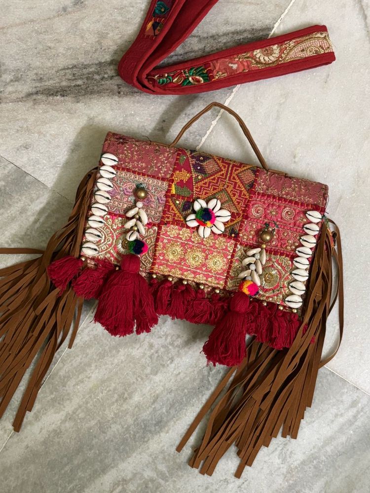 Boho Patchwork Bag with Fringe