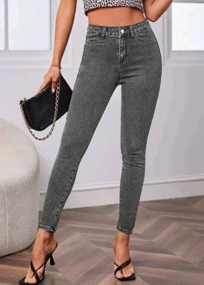 Gray Wash High-Waisted Skinny Jeans