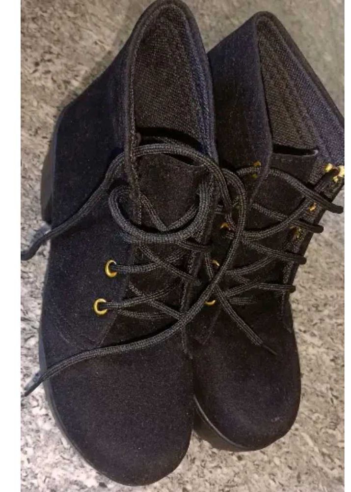 Black Ankle Booties - Lace-Up Style