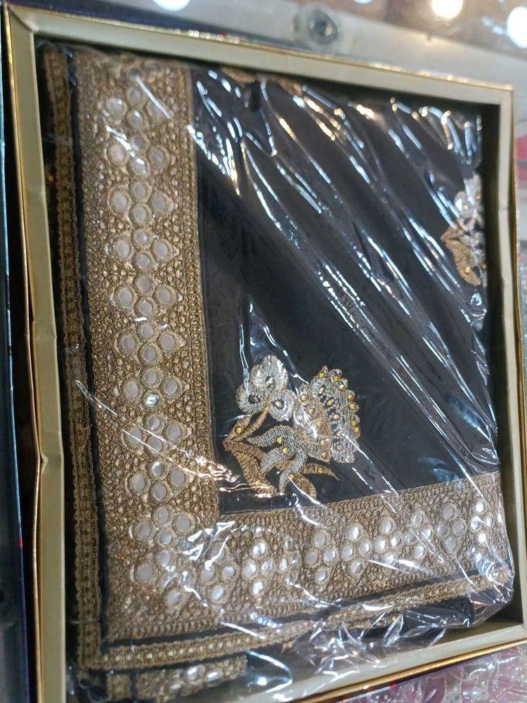 Elegant Black &amp; Gold Embroidered Saree