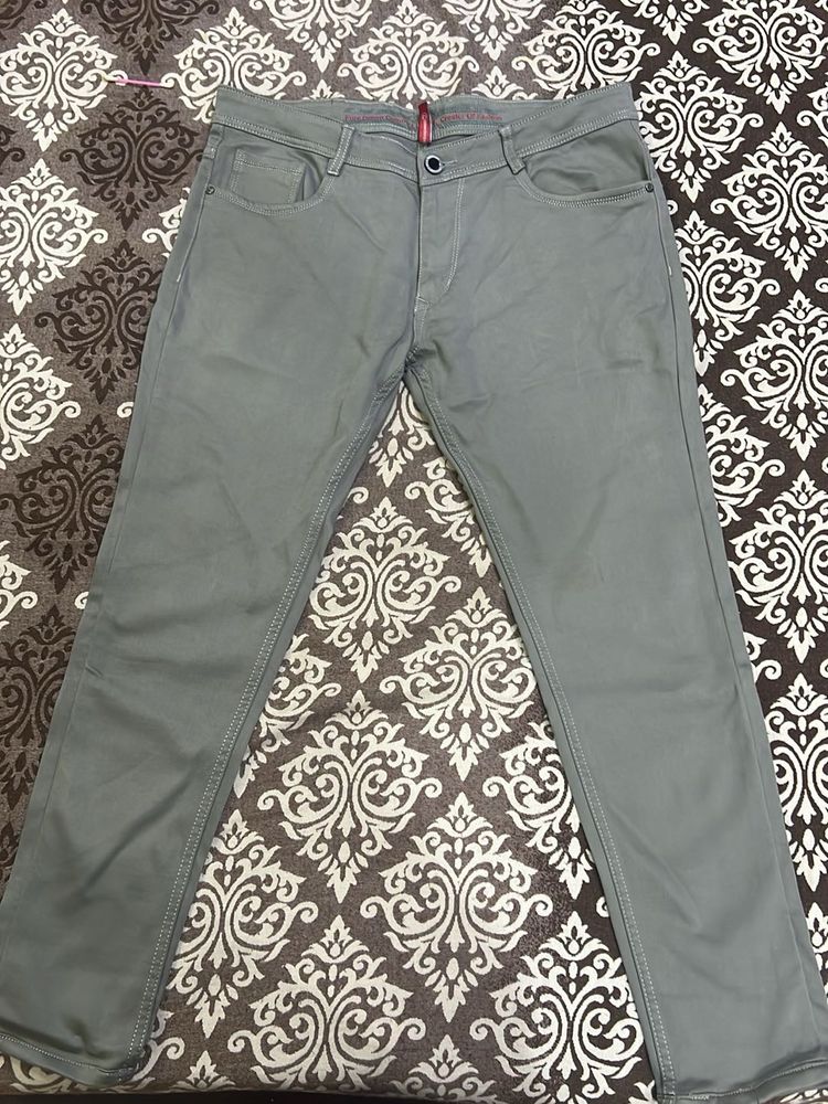 Grey Slim Fit Cotton Pant