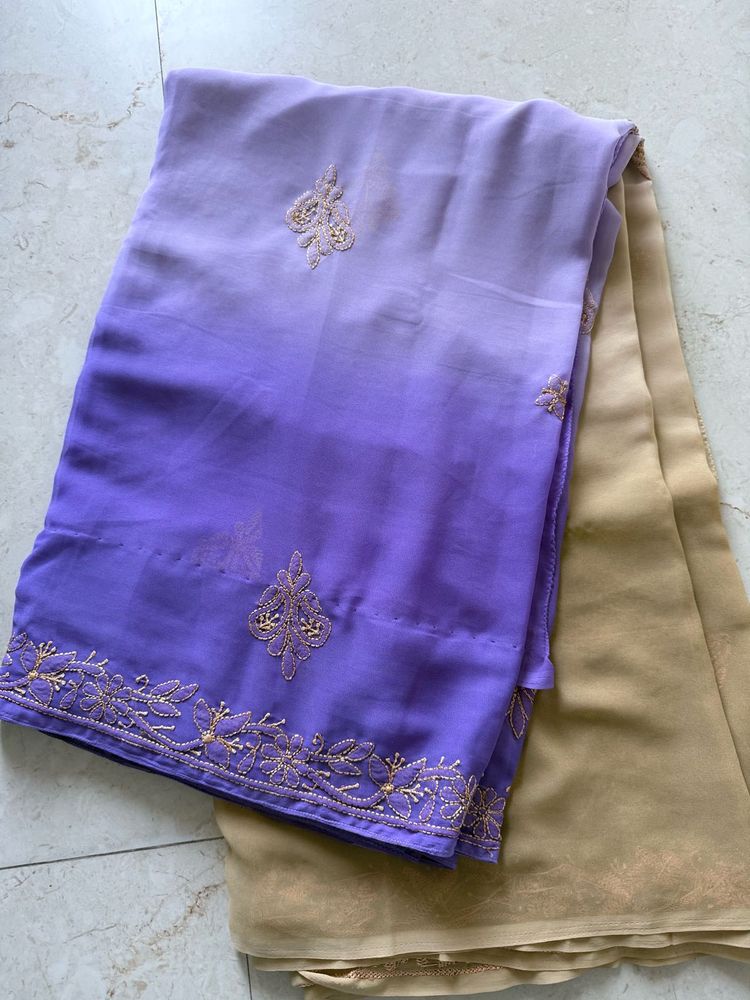 Two Shade Lukhnowi Work Saree