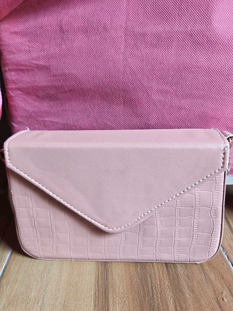 Pink Croc Embossed Crossbody Bag