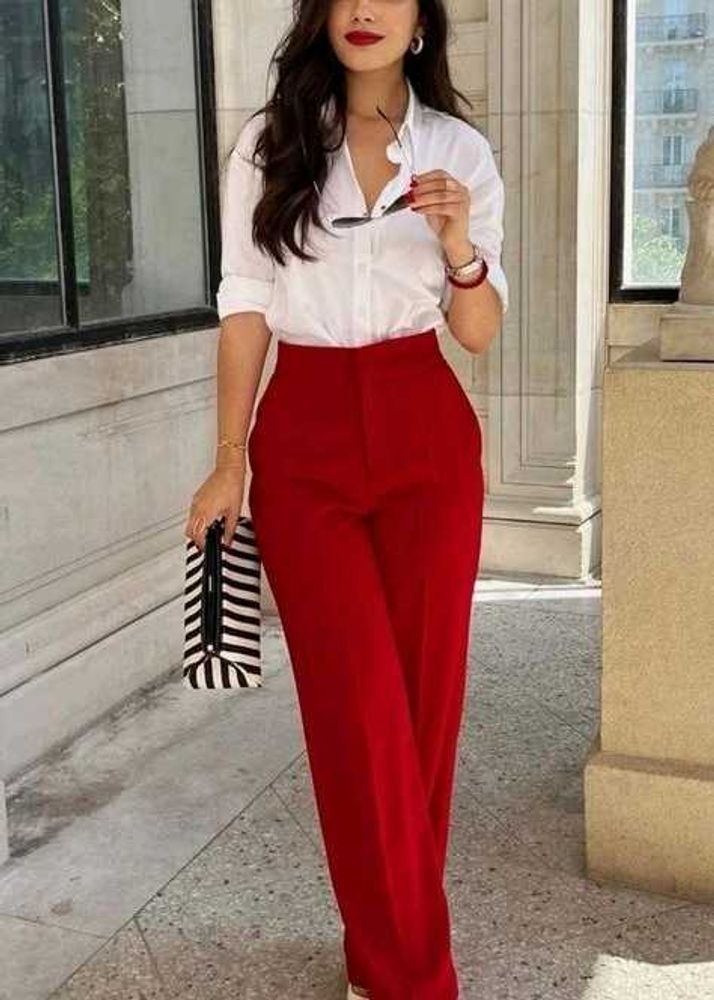 Red High-Waist Formal Trousers | Elegant