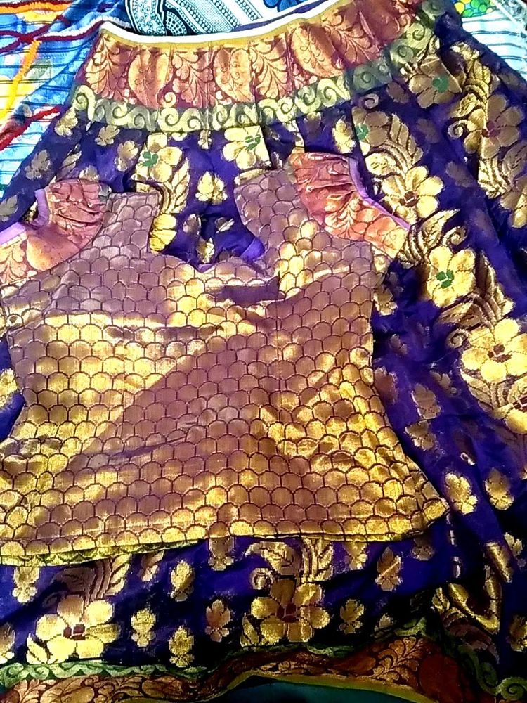 Gorgeous Purple&amp;Gold Lehenga Set,Skirt - 36inches