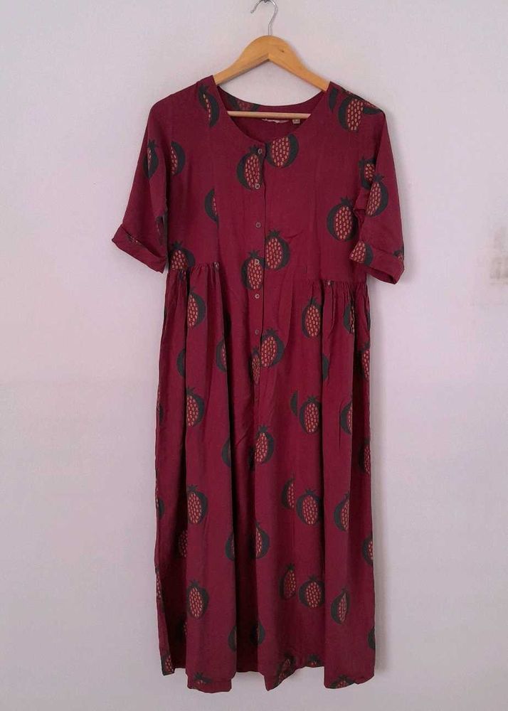 Maroon Printed Dress
