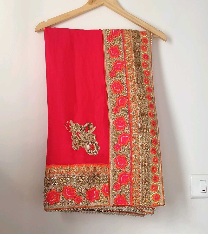 Elegant Red Embroidered Saree