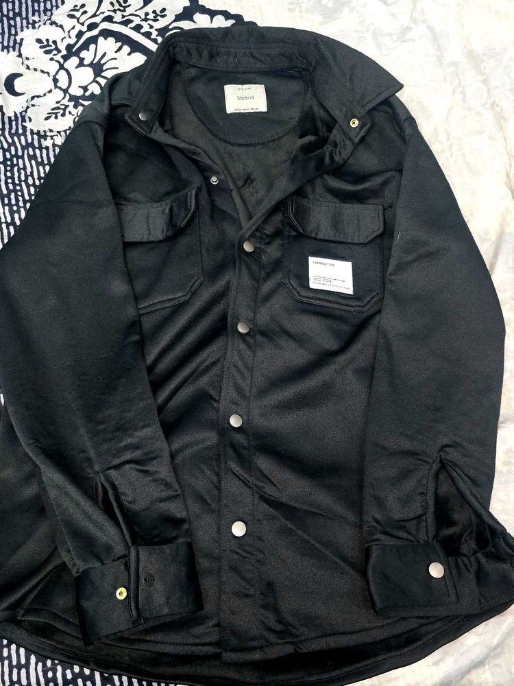 Black Button-Down Shirt Jacket(shacket)