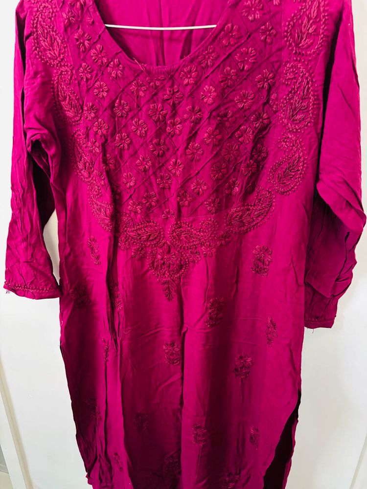 Magenta Embroidered Kurta
