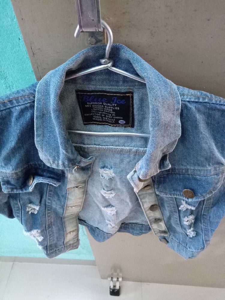 Distressed Denim Cropped Jacket