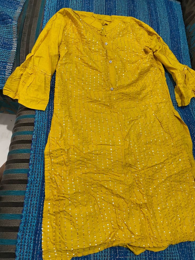 Yellow Embellished Kurti
