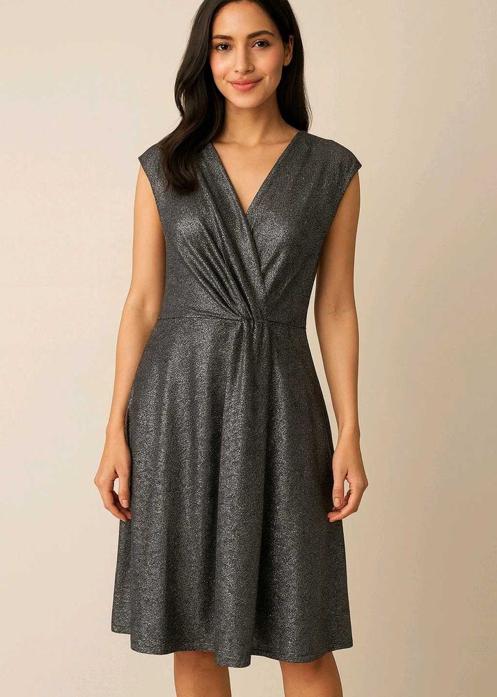 Elegant Silver Midi Dress