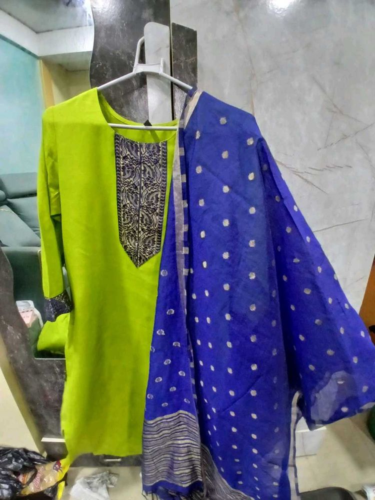 Lime Green &amp; Blue Indian Suit