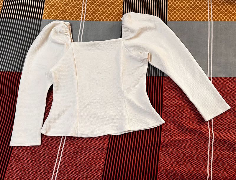 White Bishop Sleeves Crepe Top