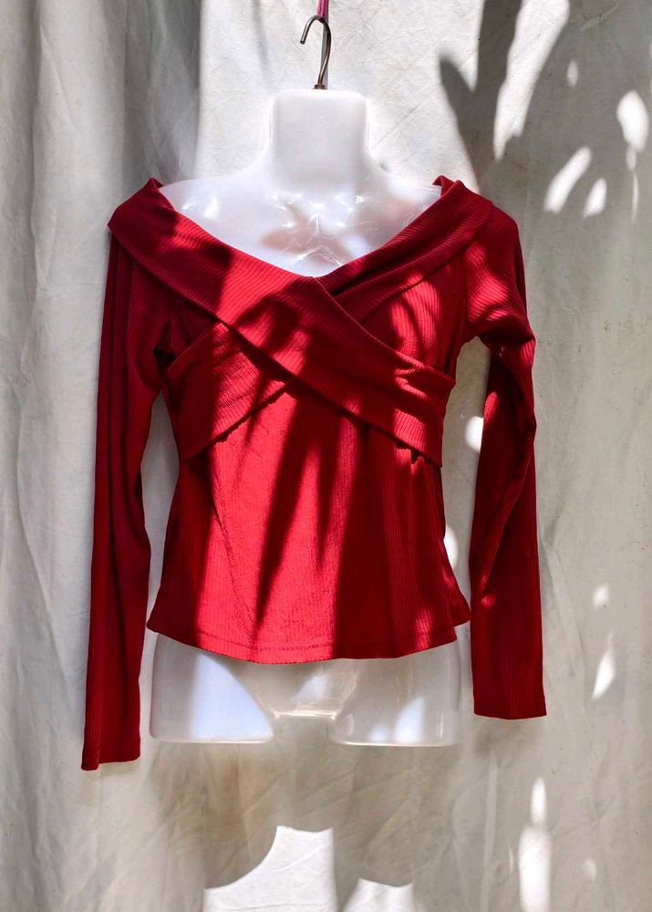 22510. Red Off-Shoulder Top