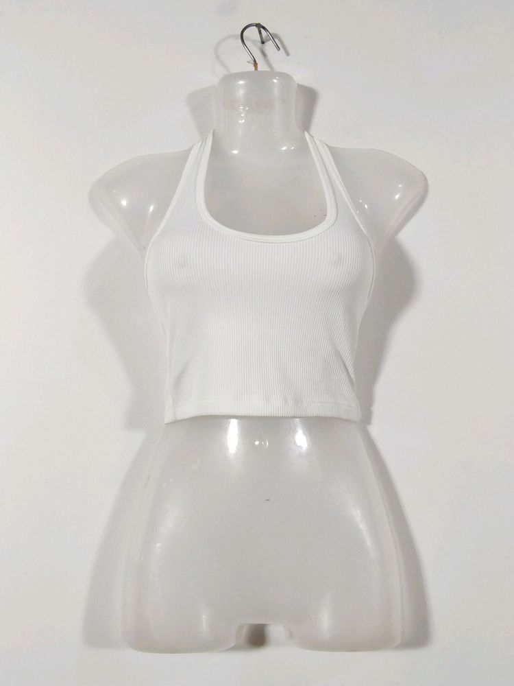 H&amp;M White Halter Neck Top
