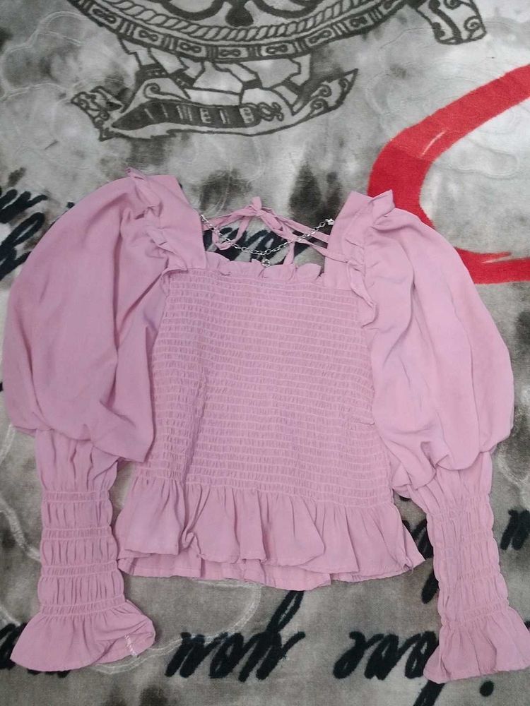 Pink Smocked Ruffle Top