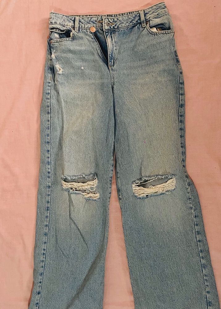 Garage High Rise Waist Wide Leg Ripped Jeans Denim