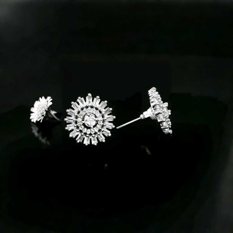 Sparkling Silver Sunflower Stud Earrings