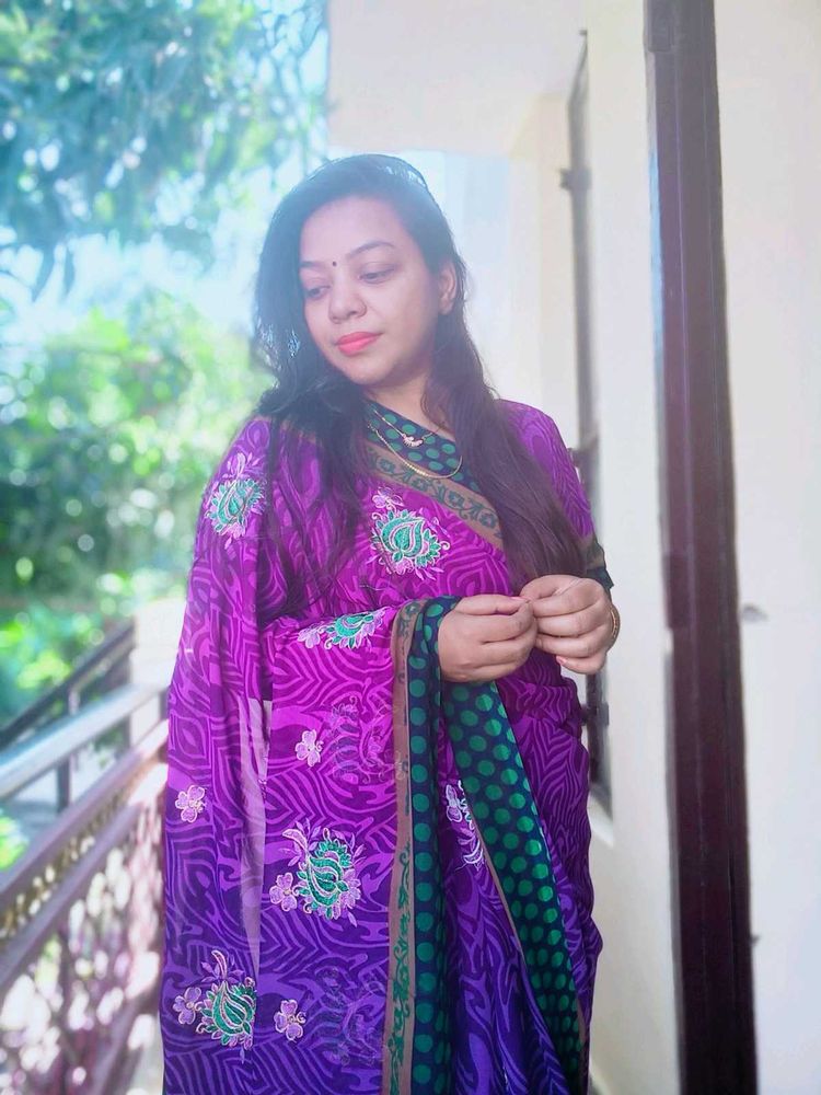 Purple Georgette Saree