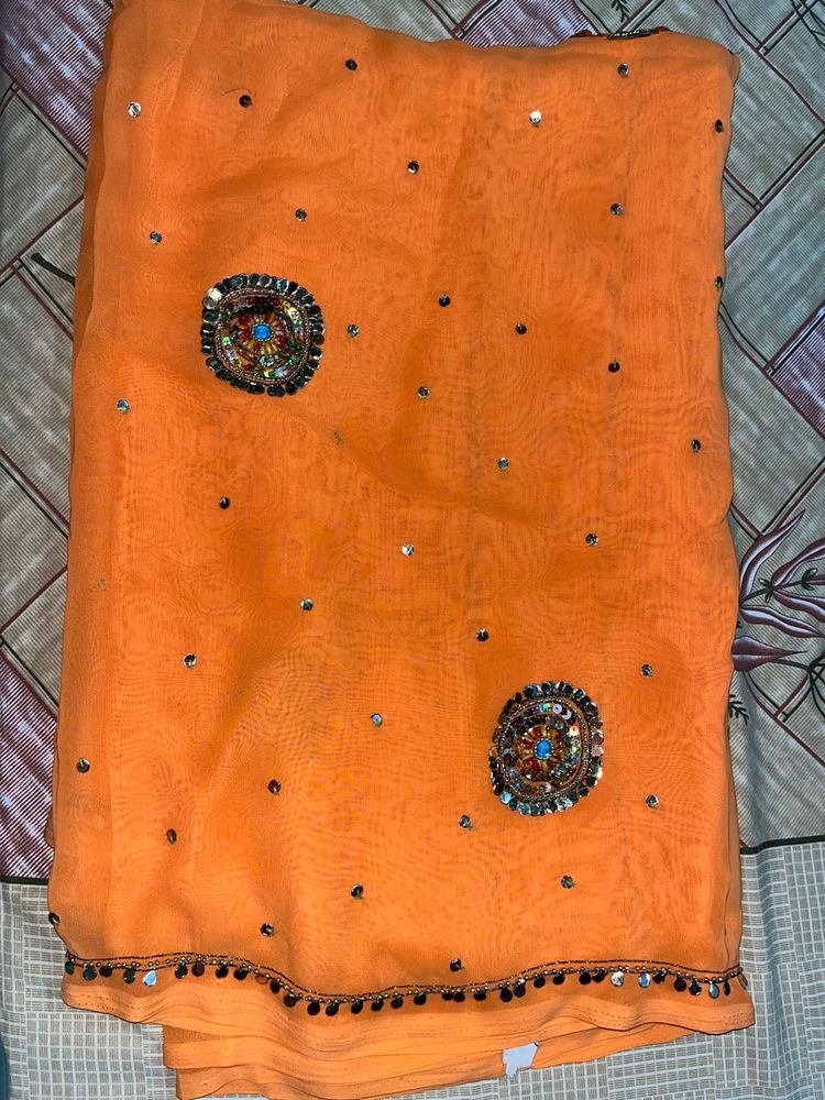 Orange Embellished Saree