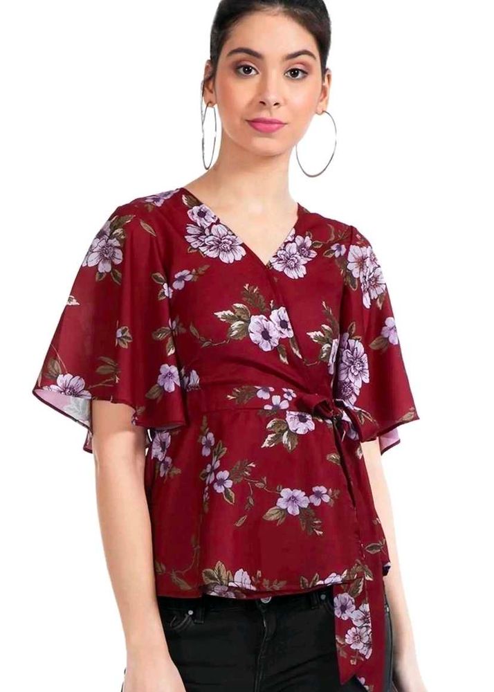 Floral Print Wrap Top