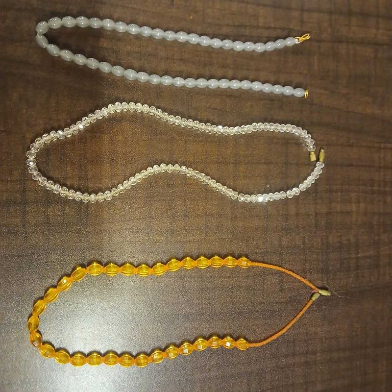 Beaded Necklace Combo Set of 3 Amber, Green, Clear