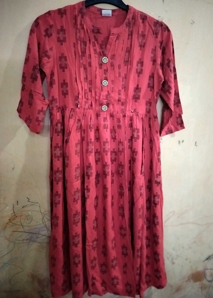 Red Maternity Kurta Dress