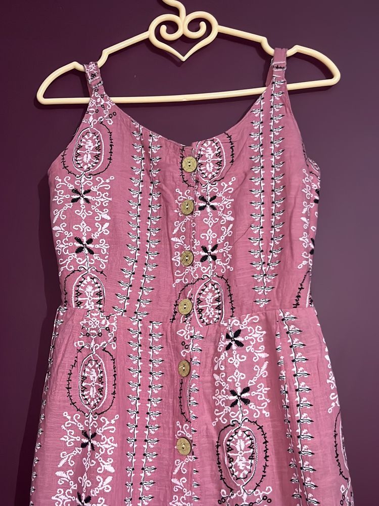 Printed Cotton Dress In Rose Color