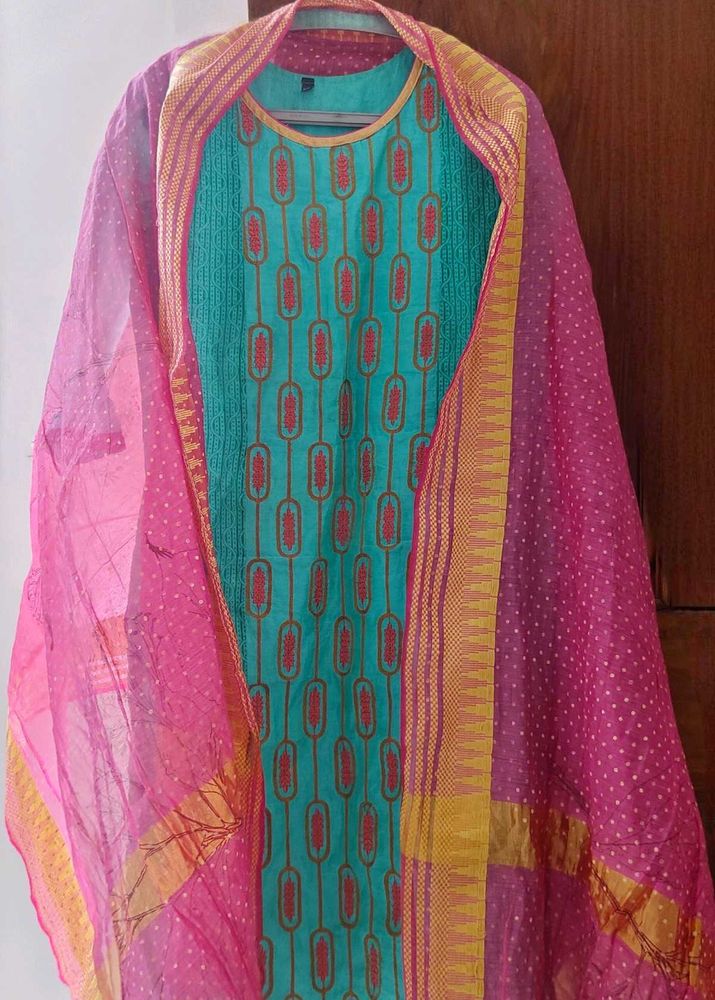 Teal &amp; Pink Kurta With Duppata XXL
