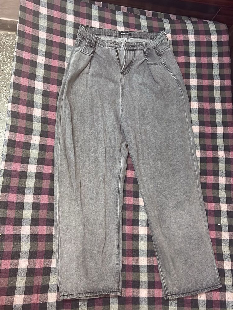 Grey Wash Wide Leg Jeans