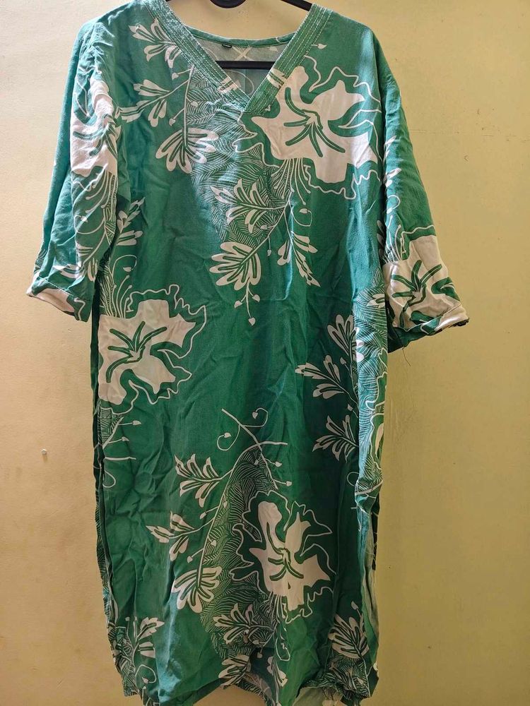 Green Floral Kaftan Dress