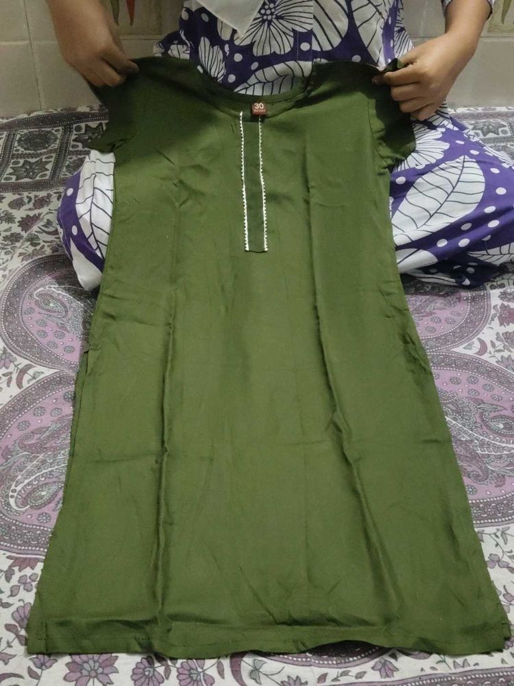 💚 Handstitched Olive Green Rayon Kurti | Soft &amp; N