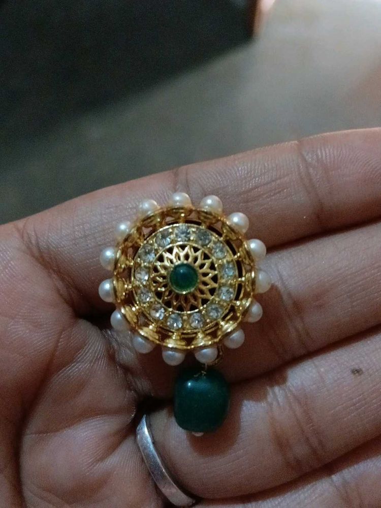 Gold-Tone Pearl &amp; Emerald Pendant