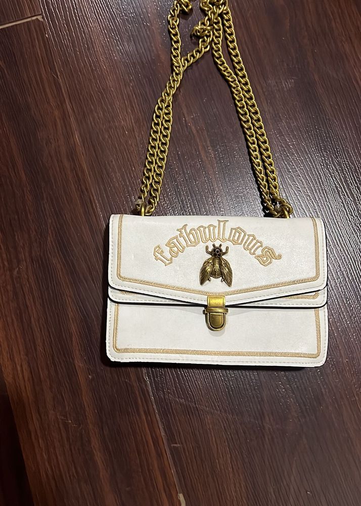 Fabulous White &amp; Gold Chain Bag
