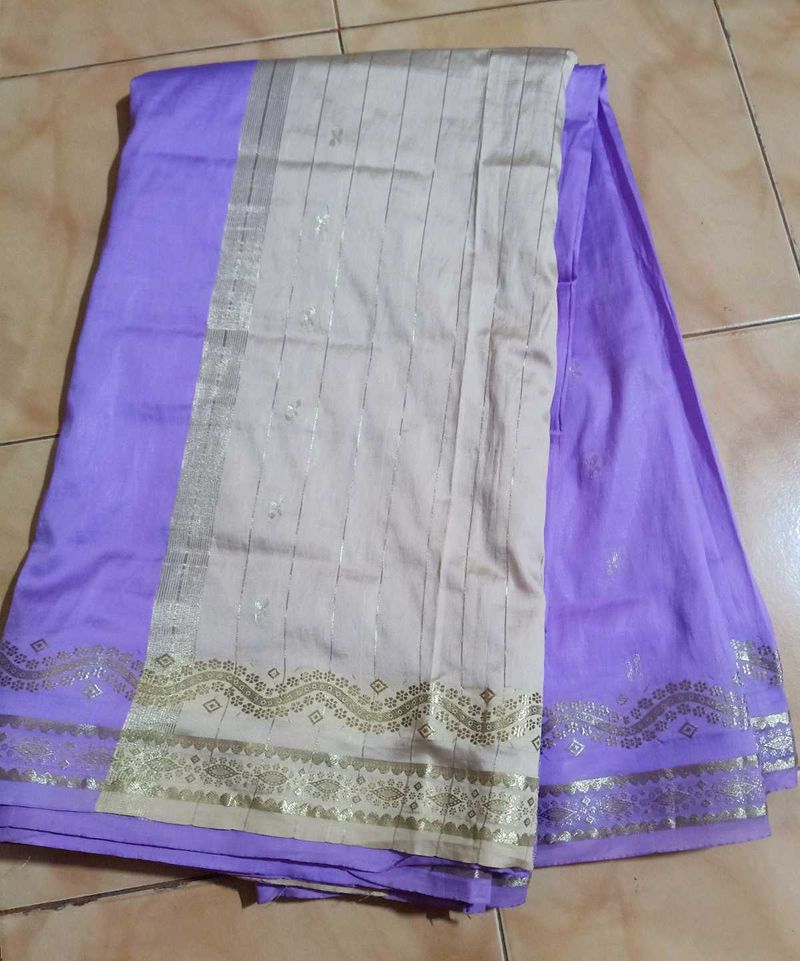Lavender With White Gold Colour Saree 💜🤍💛