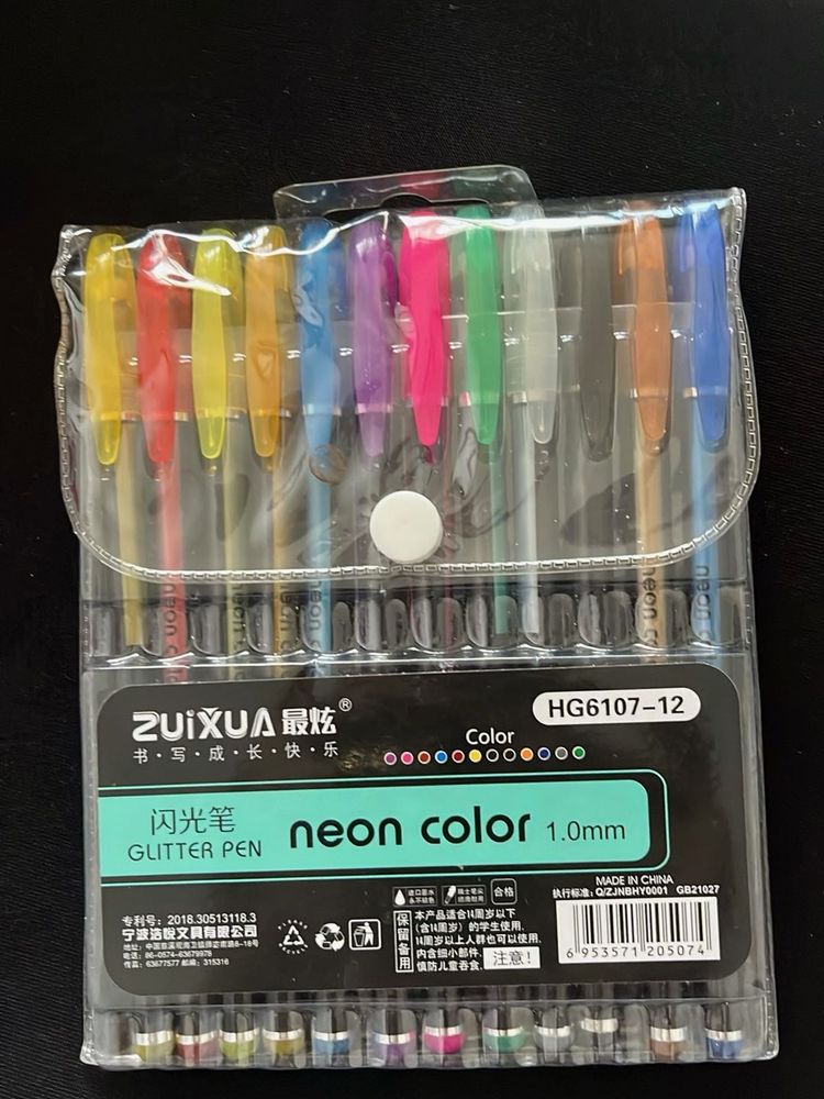 Neon Glitter Gel Pens - 12 Colors