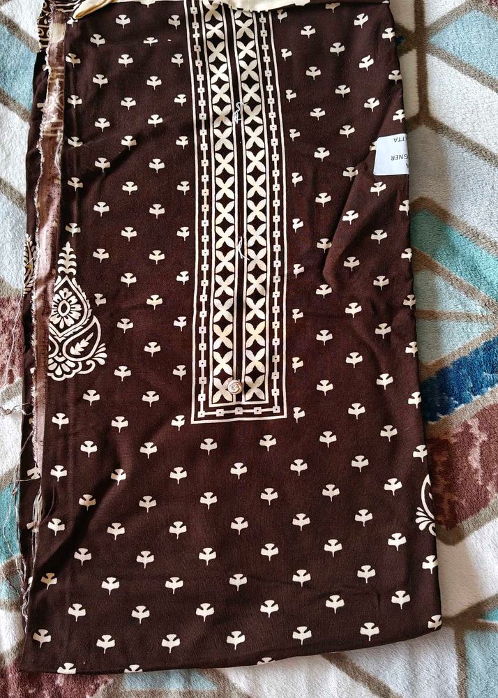 Brown Printed Dress Material