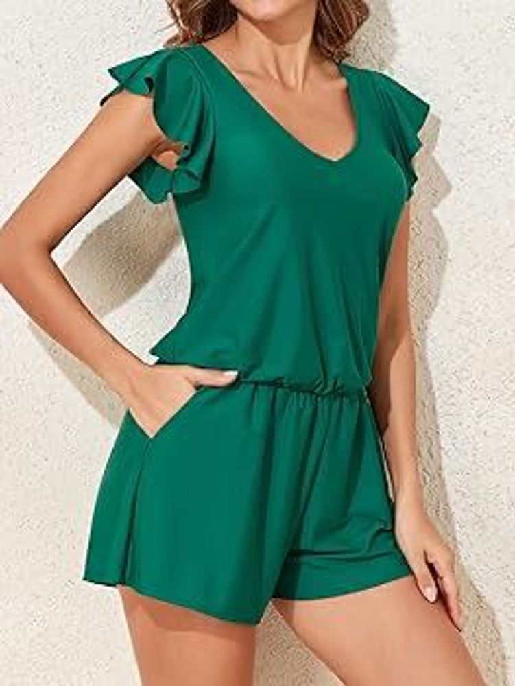 Green Ruffled Romper