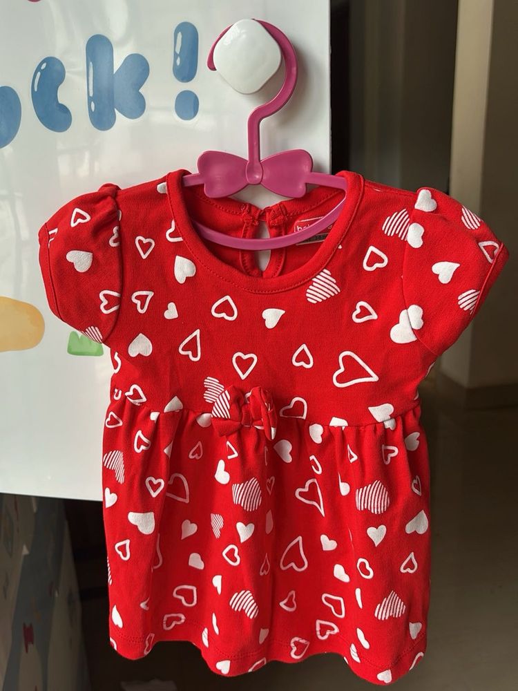 Cute Little Red Heart Baby Girl Frock